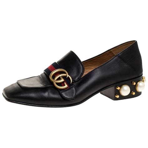 gucci mid heel loafer with pearls|Gucci suede loafer.